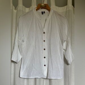 Lightweight 100% Cotton White Gauze Button-Front Shirt